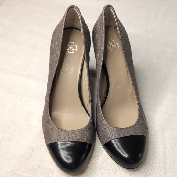 ANN TAYLOR Grey/Brown & Black Leather Heels size 9 M - Picture 3 of 12